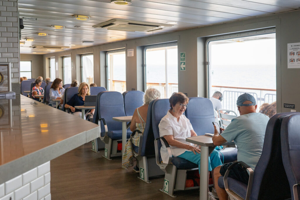 Passengers relax in the Salon while sailing to Lewes DE from Cape May on the Cape May - Lewes Ferry MV New Jersey