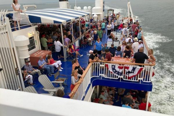 A crowd on board the Cape May - Lewes Ferry July 3rd Fireworks Cruise from Lewes Ferry Terminal